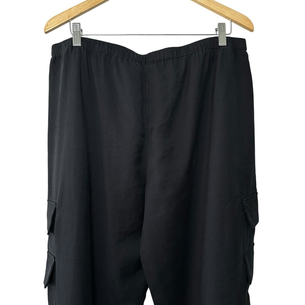 Abercrombie & Fitch Black Cargo Pants L Short Elastic Waist Wide Leg Pockets - Picture 8 of 16